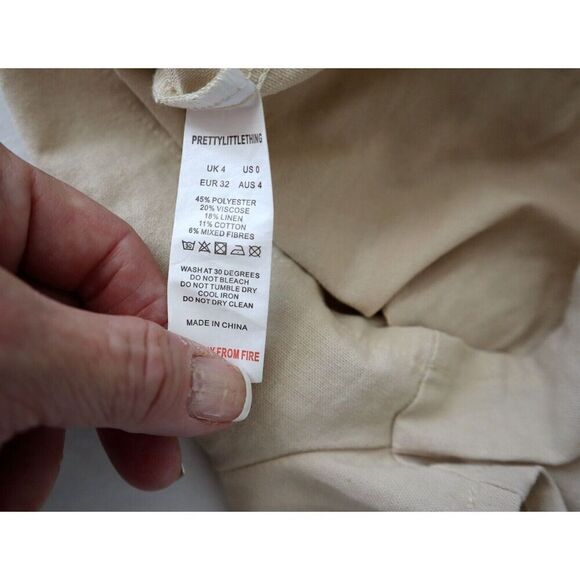 PrettyLittleThing Women's Sz 0 Beige High Waist Linen Blend Paperbag Shorts - Picture 4 of 6